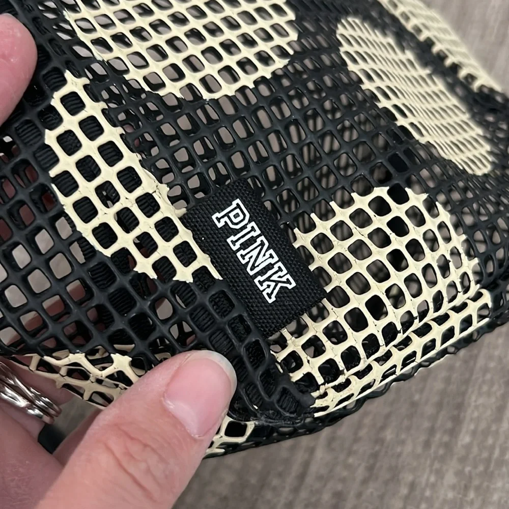 PINK Victoria's Secret Polka Dot Rubber Mesh Cosmetic Bag
